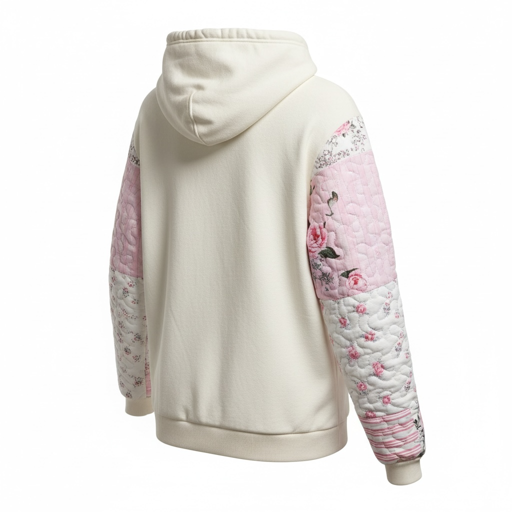 Off White And Pink Quilted Flower Hoodie