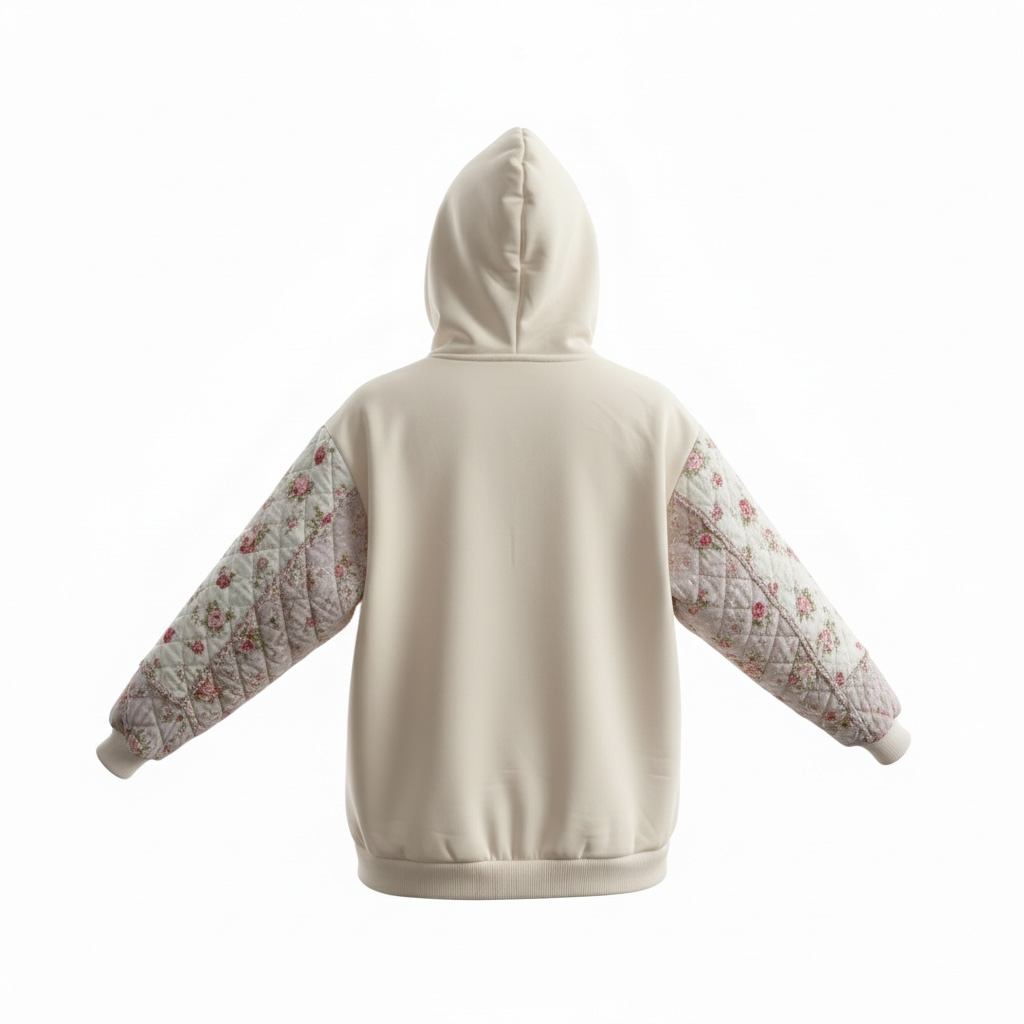 Butter Cream And Pink Quilted Flower Hoodie